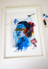 FRAMED HAND EMBELLISHED - "Blue Self"